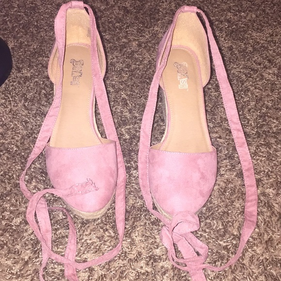 Brash Shoes - Pink velvet wedges